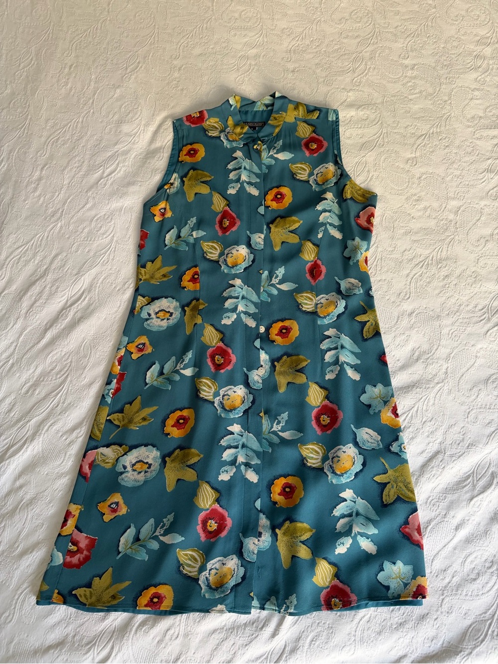 Harold's Teal Floral Collared Shift Dress